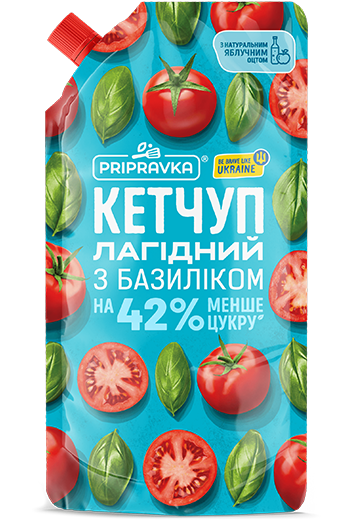 Кетчуп "Лагідний з базиліком" дой-пак Pripravka на 42% менше цукру