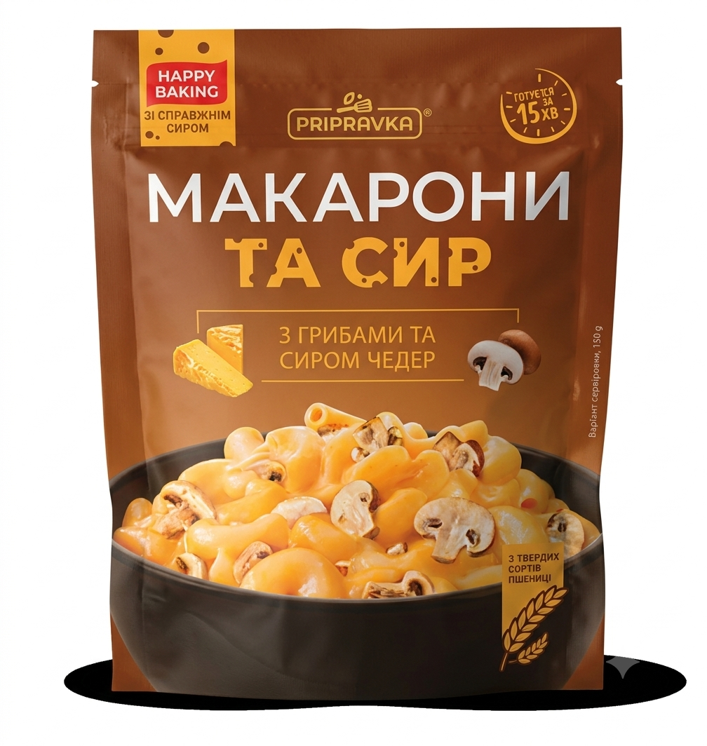 Макарони з грибами та сиром Чедер