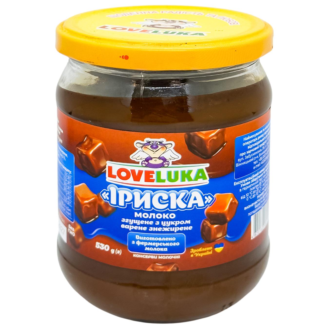 Молоко згущ.з цукром варене знежирене Іриска с/б. 530гр ТМ"LOVELUKA"